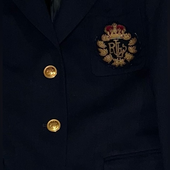 Ralph Lauren Vintage Blue Navy Crown Crest Logo Blazer Jacket 6P 6 Petite Wool - Picture 3 of 11